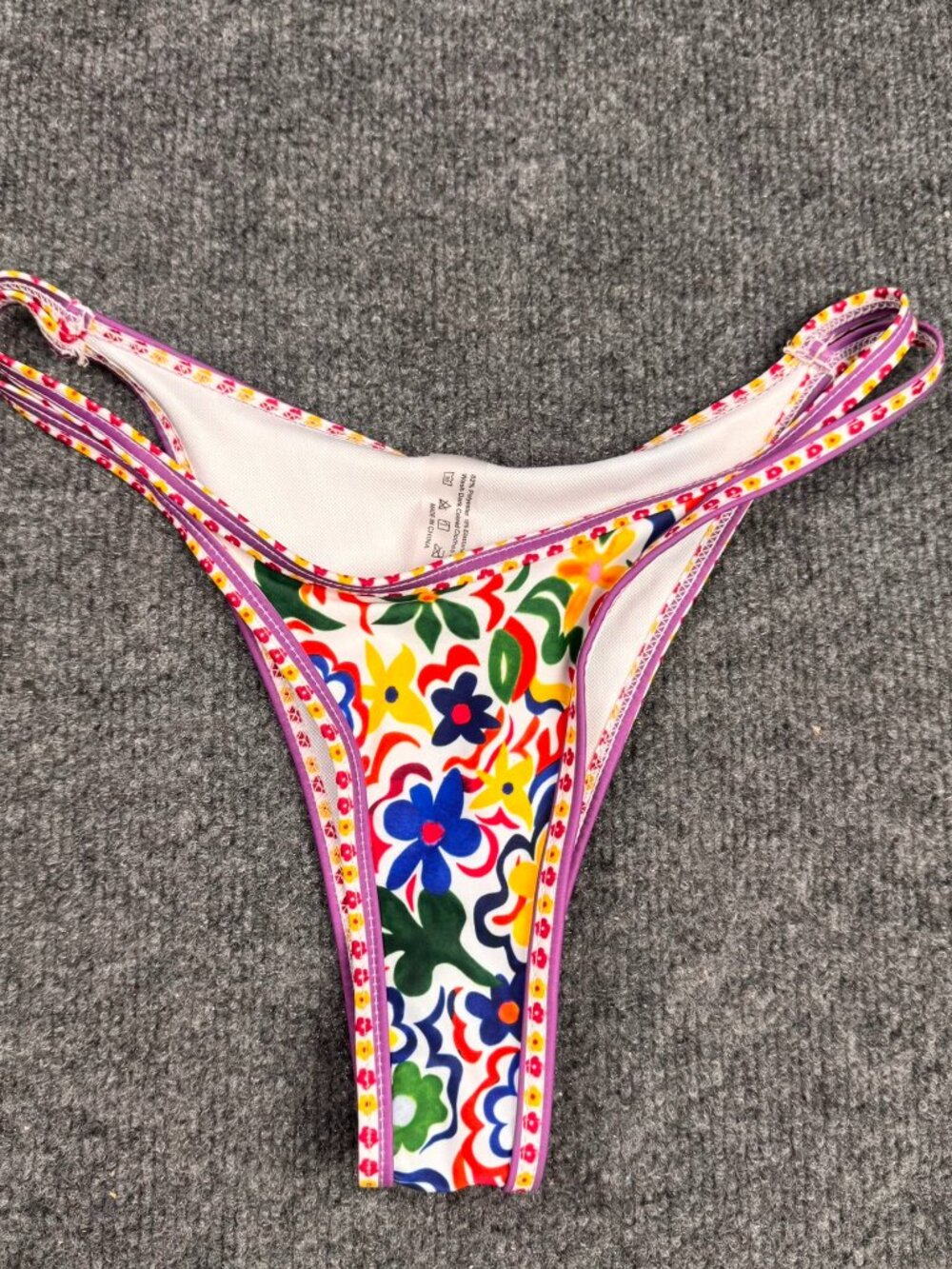 Women's Small Multi-Color Floral Print Low-Rise Bikini Swim Bottom Multi-Strap